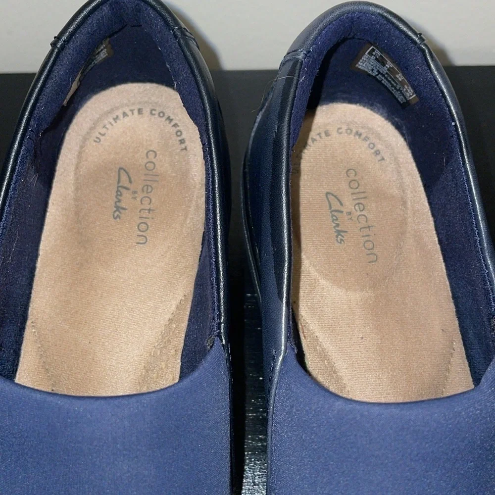 Clarks Women's Mazy Seabury Loafer, Navy Leather/Stretch Combi,‎ Size 8